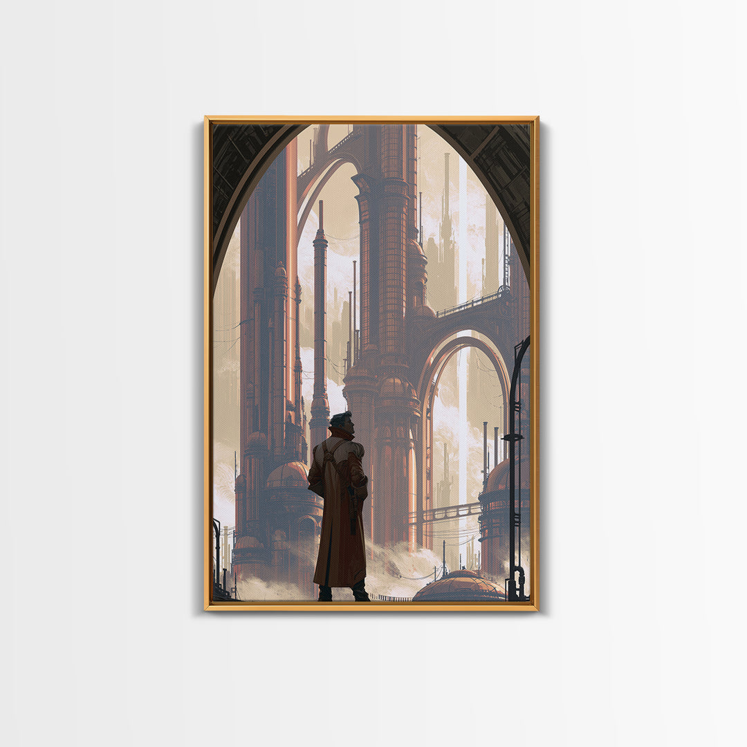 Steam Powered City Skyline Canvas Print, Steampunk Art, Wall Art Living Room, Living Room Decor, Abstract Art, Mechanic, STE-2x3-77