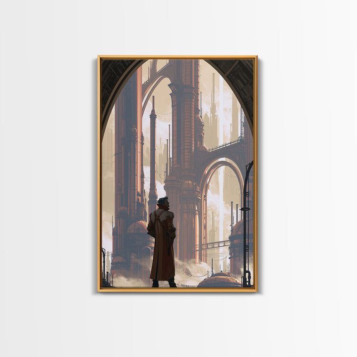 Steam Powered City Skyline Canvas Print, Steampunk Art, Wall Art Living Room, Living Room Decor, Abstract Art, Mechanic, STE-2x3-77
