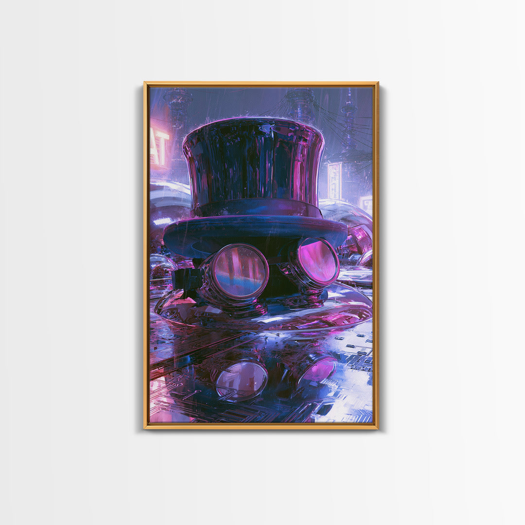 Top Hat and Goggles Still Life Framed Canvas Print, Steampunk Art, Modern Decor, Living Room Decor, Fine Art, Mechanic, STE-2x3-84