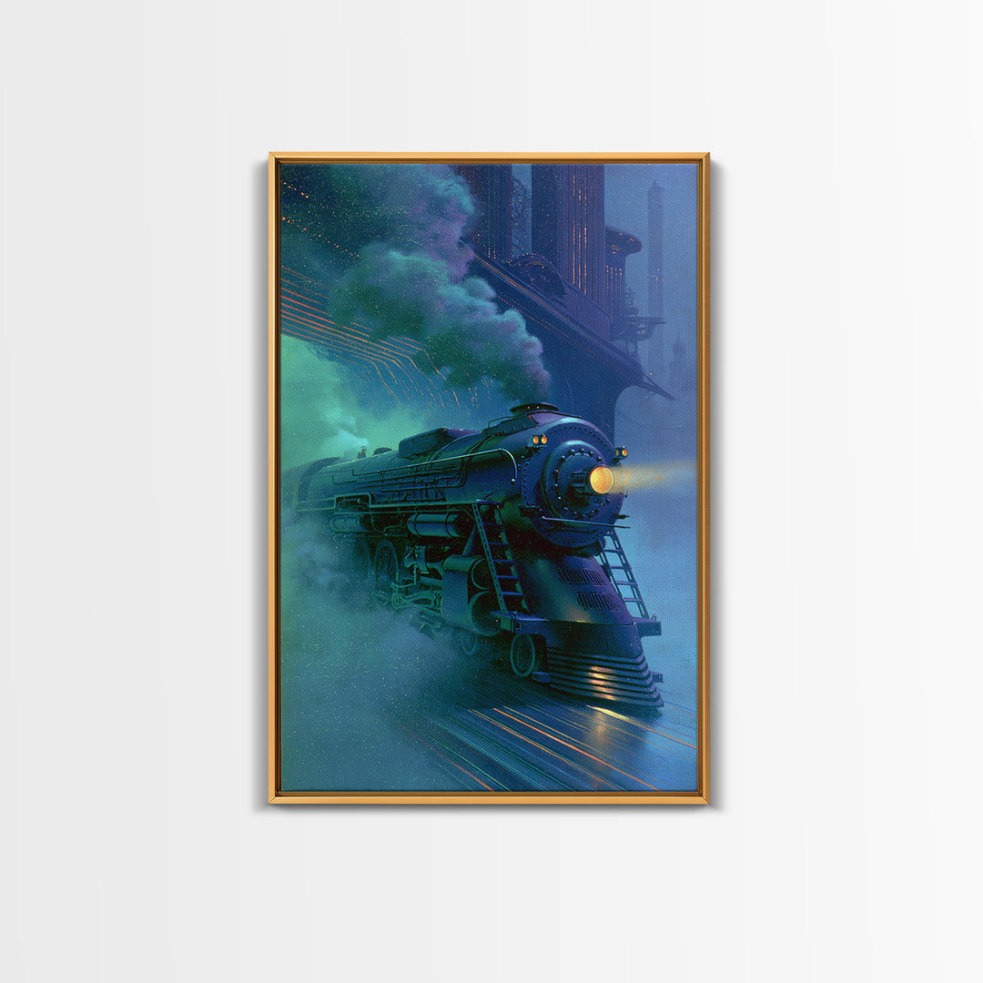 Steam Locomotive Racing Through Fog Canvas Print, Steampunk Art, Canvas Art, Living Room Decor, Abstract Art, Mechanic, STE-2x3-86