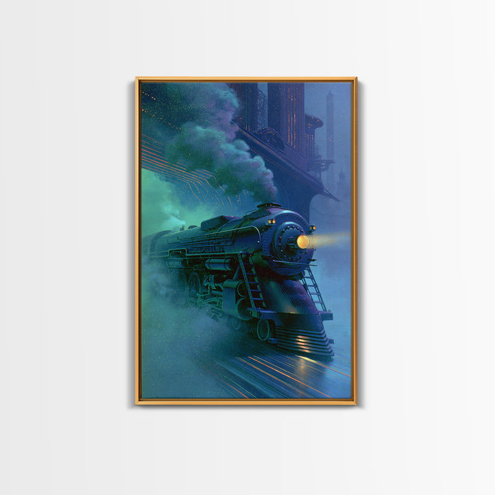 Steam Locomotive Racing Through Fog Canvas Print, Steampunk Art, Canvas Art, Living Room Decor, Abstract Art, Mechanic, STE-2x3-86
