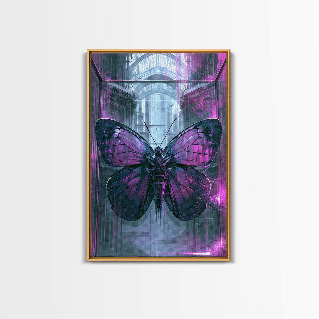 Mechanical Butterfly Specimen Framed Canvas Print, Steampunk Art, Digital Print, Living Room Decor, Fine Art, Mechanic, STE-2x3-94