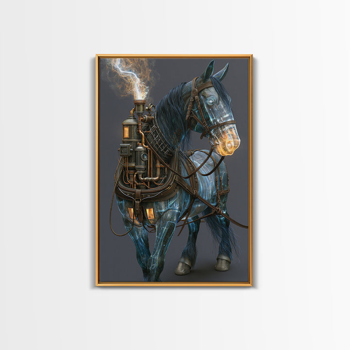 Steam Powered Horse Canvas Print, Steampunk Art, Dark Art, Living Room Decor, Oil Painting, Mechanic, Minimalist Decor, STE-2x3-95
