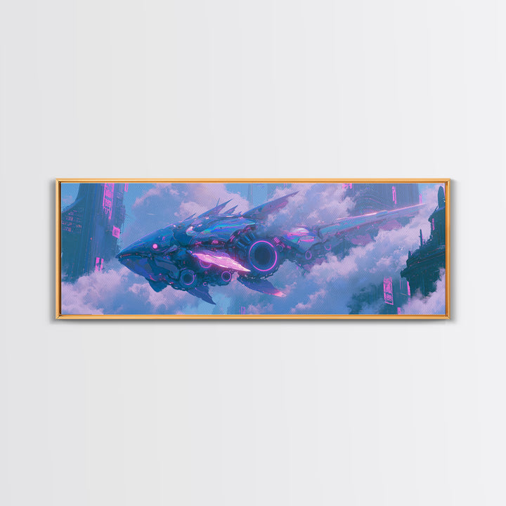Mechanical Fish Swimming Through Clouds Canvas Print, Steampunk Art, Modern Decor, Living Room Decor, Fine Art, Mechanic, STE-3x1-14