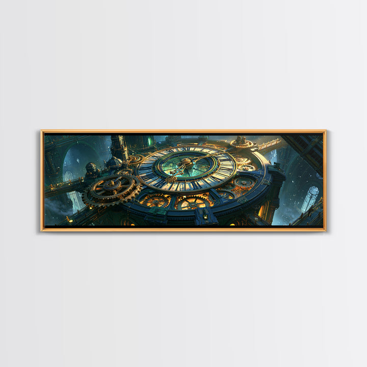Clock Tower Gears Canvas Print, Steampunk Art, Cat Art, Living Room Decor, Oil Painting, Mechanic, Fine Art Print, STE-3x1-29
