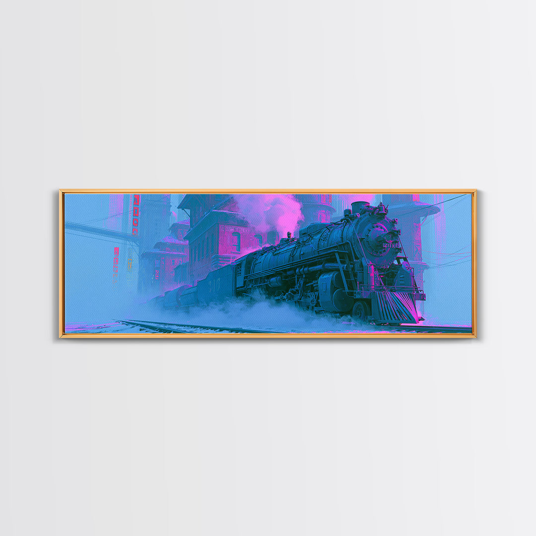 Steam Locomotive Racing Through Fog Canvas Print, Steampunk Art, Wall Art Living Room, Living Room Decor, Fine Art, Mechanic, STE-3x1-46