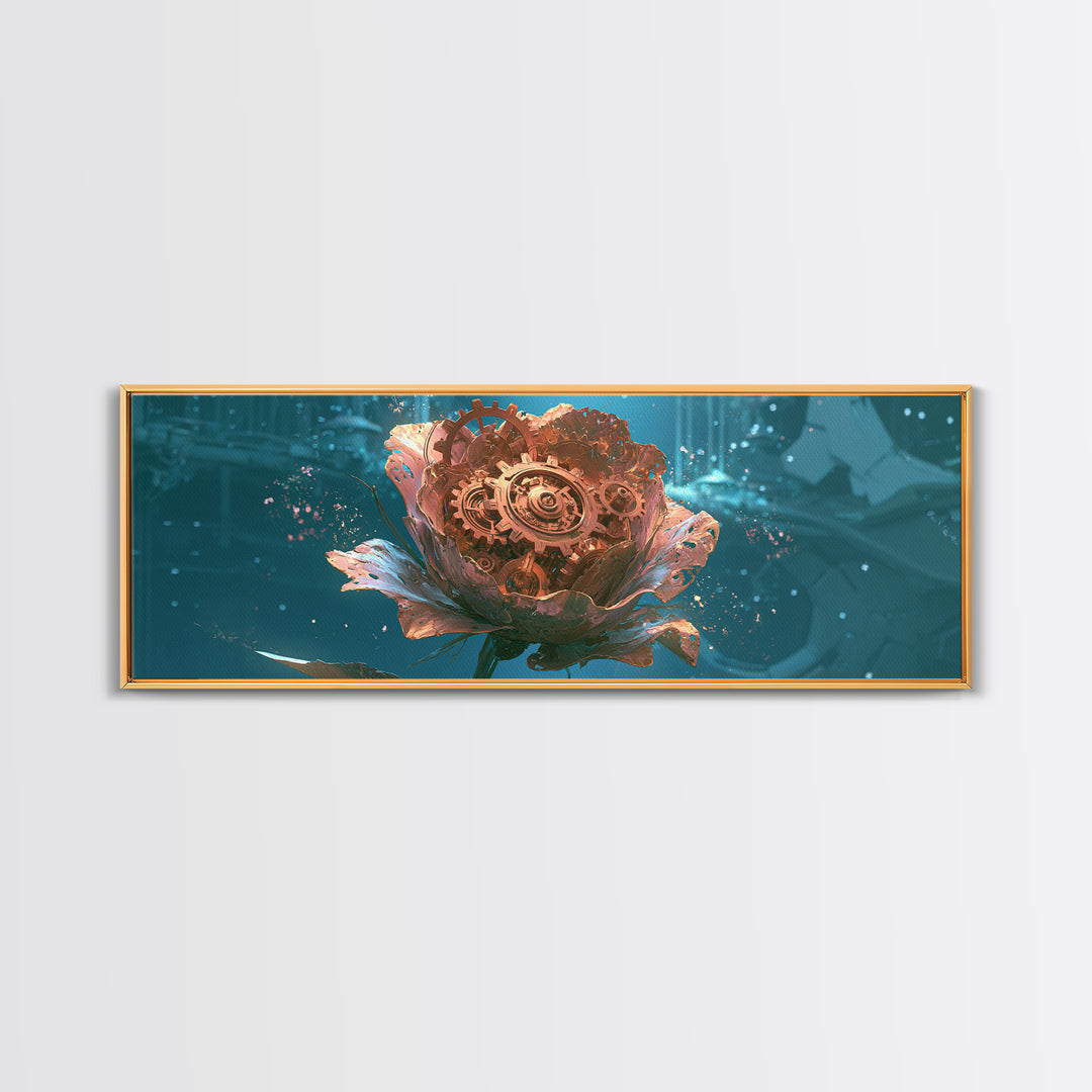 Mechanical Rose Made of Copper Gears Framed Canvas Print, Steampunk Art, Canvas Art, Living Room Decor, Abstract Art, Mechanic, STE-3x1-67