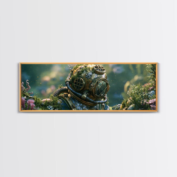 Brass Diving Helmet Canvas Print, Steampunk Art, Wall Decor, Living Room Decor, Mechanic, Whimsical Decor, Boho Wall Art, STE-3x1-76