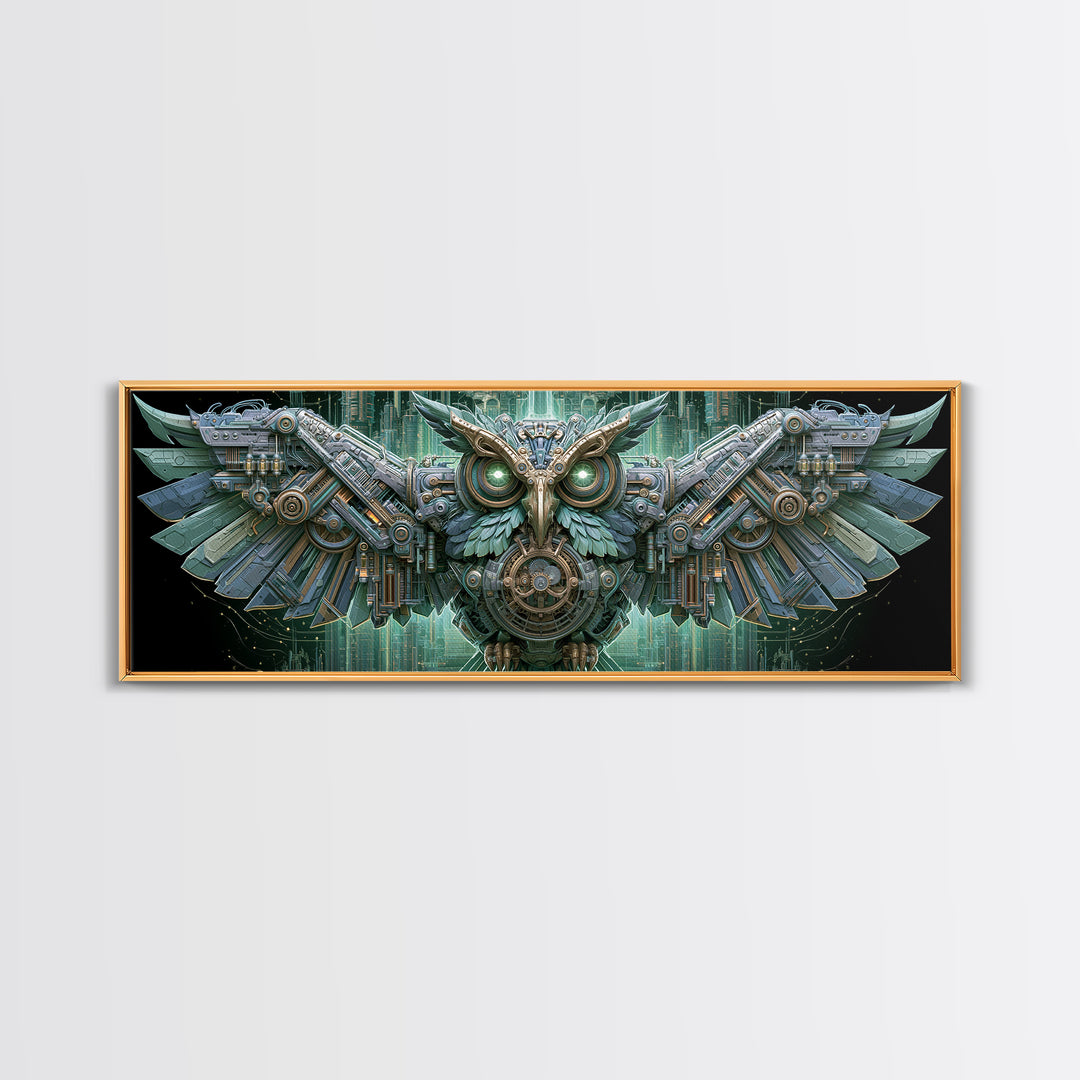 Brass Clockwork Owl Framed Canvas Print, Steampunk Art, Boho Decor, Living Room Decor, Oil Painting, Mechanic, Art Print, STE-3x1-89