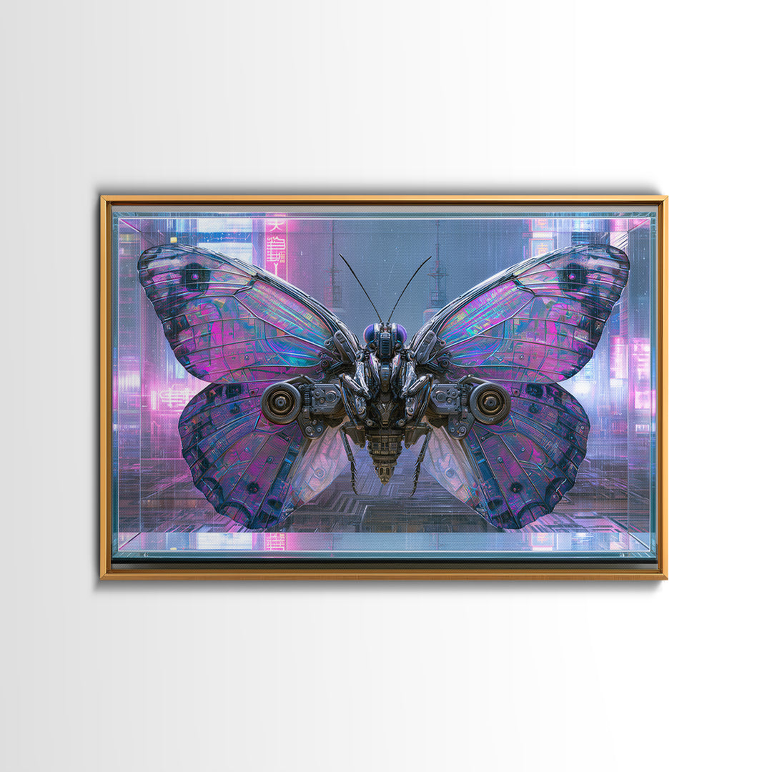 Mechanical Butterfly Specimen Framed Canvas Print, Steampunk Art, Digital Print, Living Room Decor, Fine Art, Mechanic, STE-3x2-18