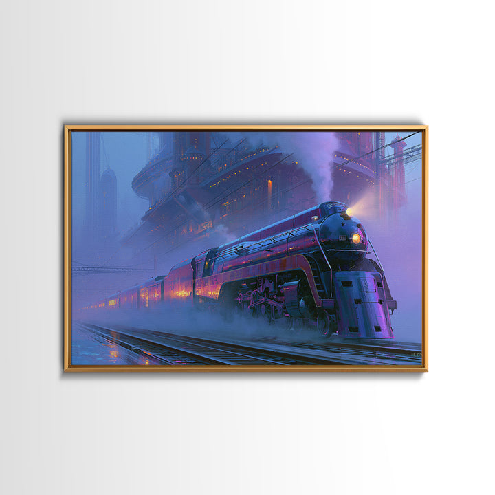 Steam Locomotive Racing Through Fog Canvas Print, Steampunk Art, Digital Download Art, Living Room Decor, Watercolor Art, STE-3x2-34