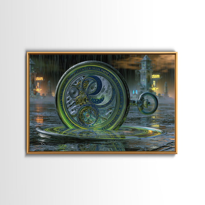 Gear Filled Pocket Watch Framed Canvas Print, Steampunk Art, Man Cave Decor, Living Room Decor, Fine Art, Mechanic, STE-3x2-36