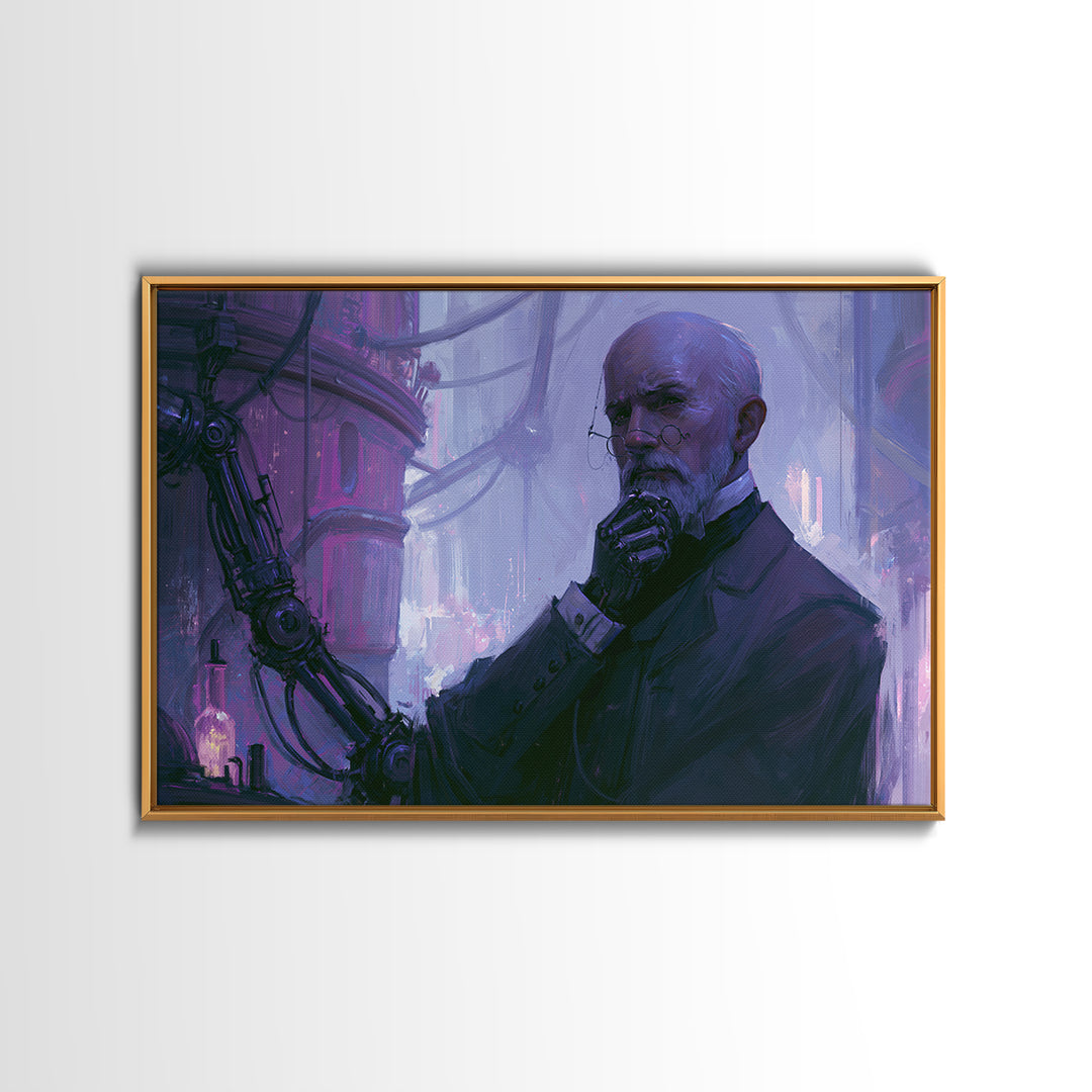 Victorian Inventor Portrait Framed Canvas Print, Steampunk Art, Printable Wall Art, Living Room Decor, Fine Art, Mechanic, STE-3x2-59
