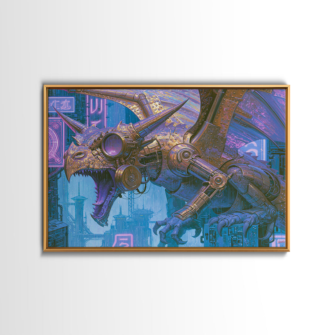 Copper Dragon with Riveted Wings Canvas Print, Steampunk Art, Wall Art Print, Living Room Decor, Mechanic, Gallery Decor, STE-3x2-62
