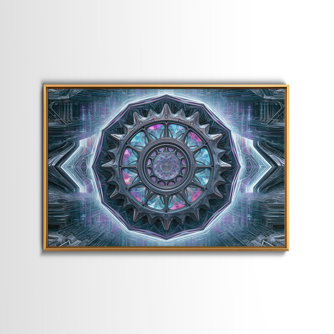 Cogwheel Mandala in Bronze and Teal Canvas Print, Steampunk Art, Minimalist Decor, Living Room Decor, Fine Art, Mechanic, STE-3x2-68