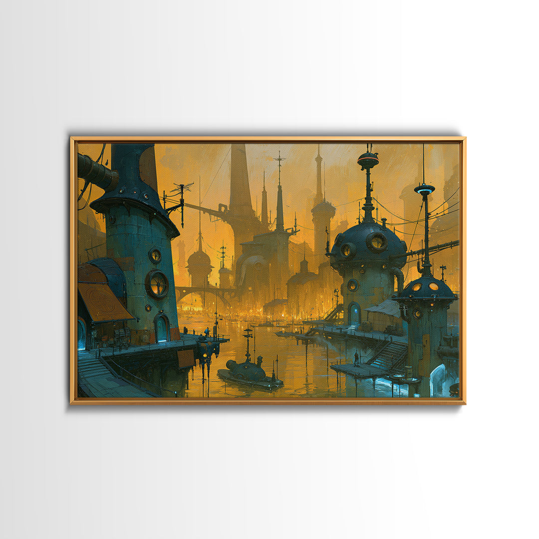 Steam Powered City Skyline Canvas Print, Steampunk Art, Neutral Decor, Living Room Decor, Fine Art, Mechanic, Home Decor, STE-3x2-73