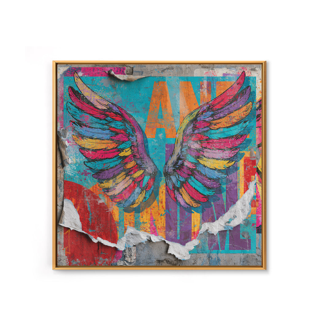Graffiti Angel Wings Framed Canvas Print, Street Art, Room Decor, Living Room Decor, Fine Art, Urban, Original Painting, STR-1x1-29