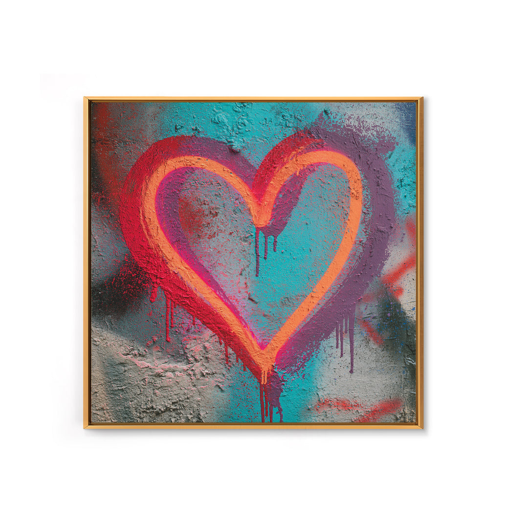 Neon Heart with Rough Drips Canvas Print, Street Art, Modern Art, Living Room Decor, Urban, Neutral Decor, Modern Decor, STR-1x1-35
