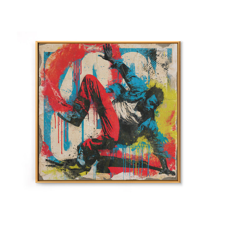 Breakdancer Frozen in Energetic Motion Framed Canvas Print, Street Art, Anime Art, Living Room Decor, Abstract Art, Urban, STR-1x1-42