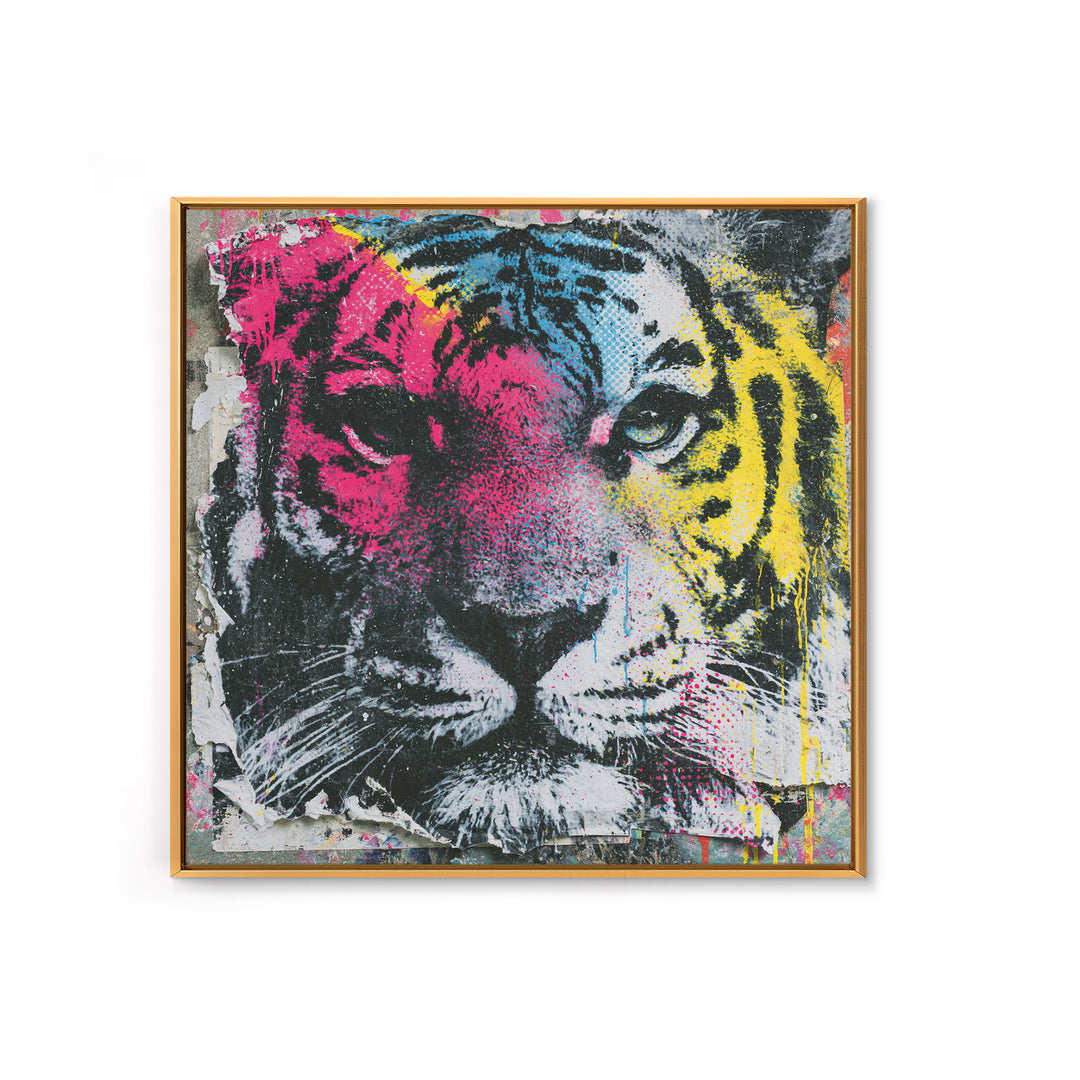 Spray Painted Tiger Face Framed Canvas Print, Street Art, Artwork, Living Room Decor, Fine Art, Urban, Pop Art, Banksy Wall Art, STR-1x1-56