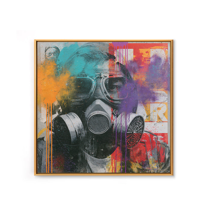 Masked Figure Surrounded by Aerosol Clouds Canvas Print, Street Art, Colorful Wall Art, Living Room Decor, Fine Art, Urban, STR-1x1-60