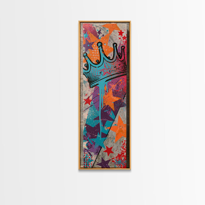 Drippy Crown and Stars Composition Canvas Print, Street Art, Painting, Living Room Decor, Fine Art, Urban, Abstract Painting, STR-1x3-32