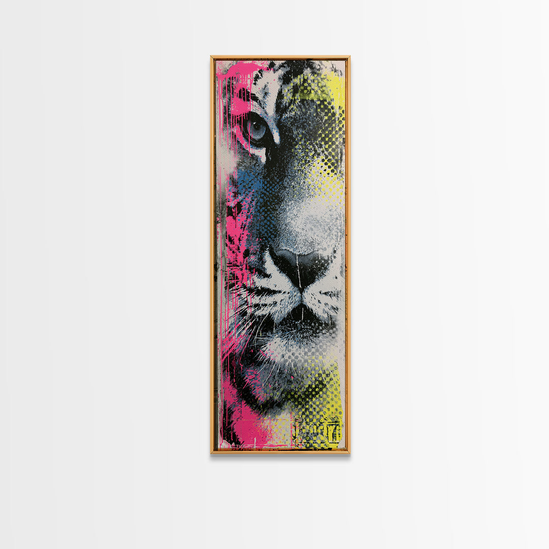 Spray Painted Tiger Face Canvas Print, Street Art, Canvas, Living Room Decor, Fine Art, Urban, Colorful Wall Art, Bar Art, STR-1x3-44