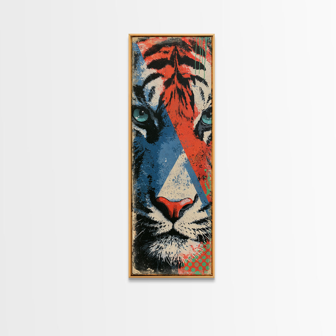 Spray Painted Tiger Face Canvas Print, Street Art, Modern Art, Living Room Decor, Oil Painting, Urban, Neutral Decor, STR-1x3-68