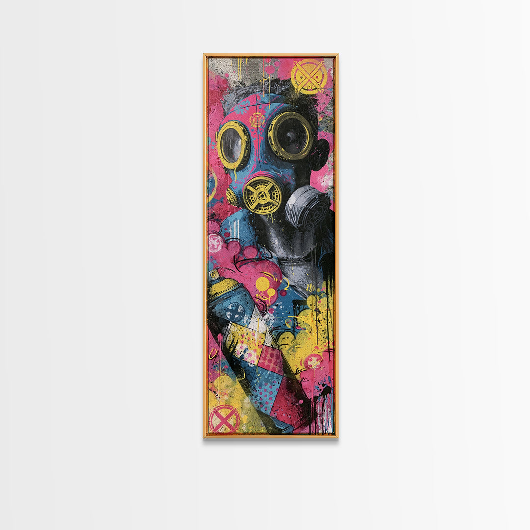 Masked Figure Surrounded by Aerosol Clouds Canvas Print, Street Art, Colorful Wall Art, Living Room Decor, Fine Art, Urban, STR-1x3-72