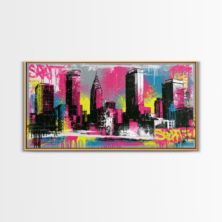 Urban Skyline Made from Stencil Layers Framed Canvas Print, Street Art, Minimalist Decor, Living Room Decor, Abstract Art, STR-2x1-34
