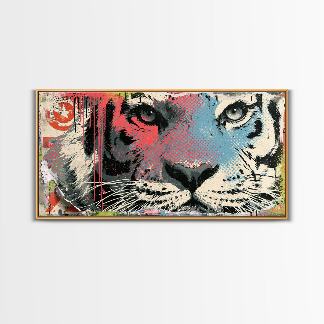 Spray Painted Tiger Face Canvas Print, Street Art, Painting, Living Room Decor, Oil Painting, Urban, Abstract Painting, STR-2x1-52