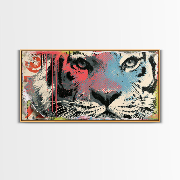 Spray Painted Tiger Face Canvas Print, Street Art, Painting, Living Room Decor, Oil Painting, Urban, Abstract Painting, STR-2x1-52