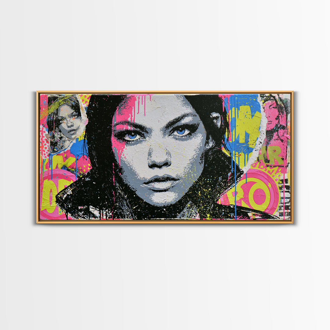 Bold Stencil Portrait Canvas Print, Street Art, Abstract Painting, Living Room Decor, Fine Art, Urban, Gallery Decor, STR-2x1-69