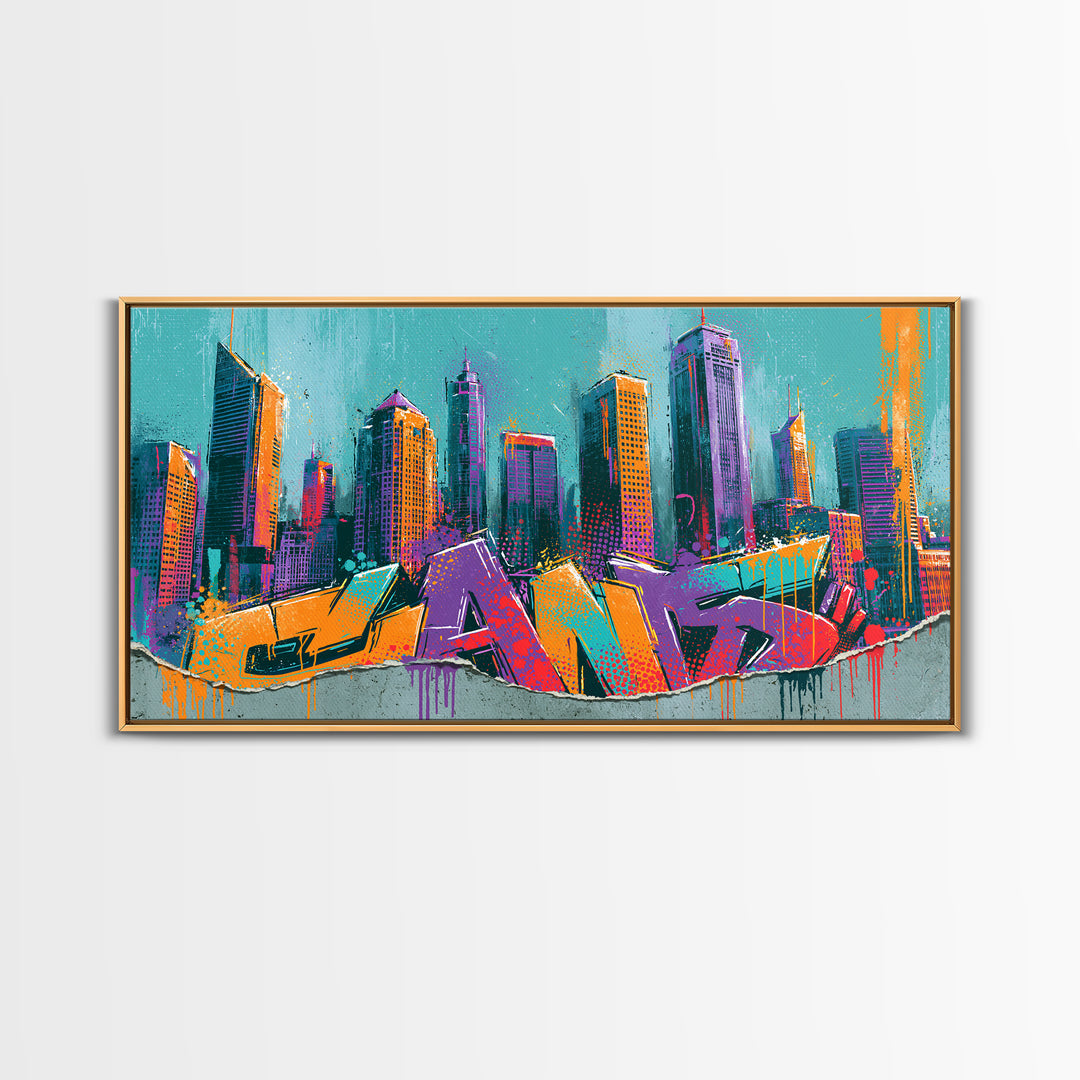 Urban Skyline Made from Stencil Layers Canvas Print, Street Art, Living Room Decor, Abstract Art, Urban, Abstract Painting, STR-2x1-82