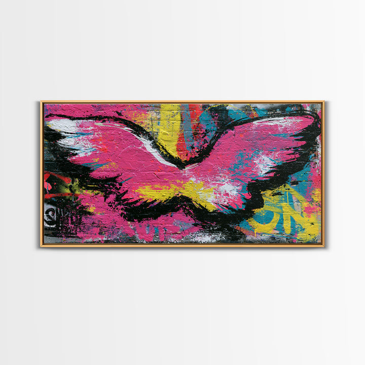 Graffiti Angel Wings Framed Canvas Print, Street Art, Modern Art, Living Room Decor, Urban, Neutral Decor, Modern Decor, STR-2x1-97
