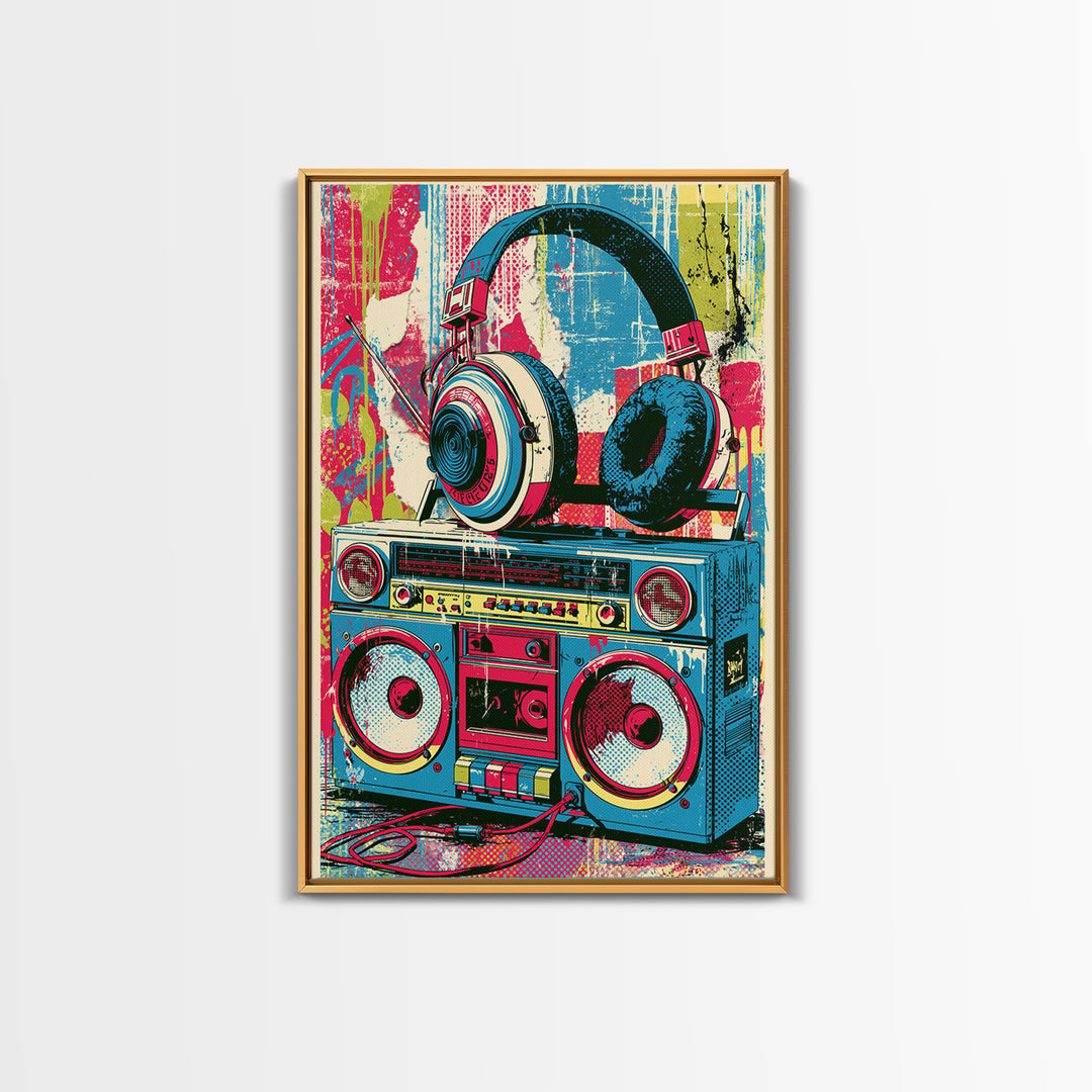 Boombox and Headphones Canvas Print, Street Art, Canvas Print, Living Room Decor, Fine Art, Urban, Graffiti Art, Gallery Decor, STR-2x3-65