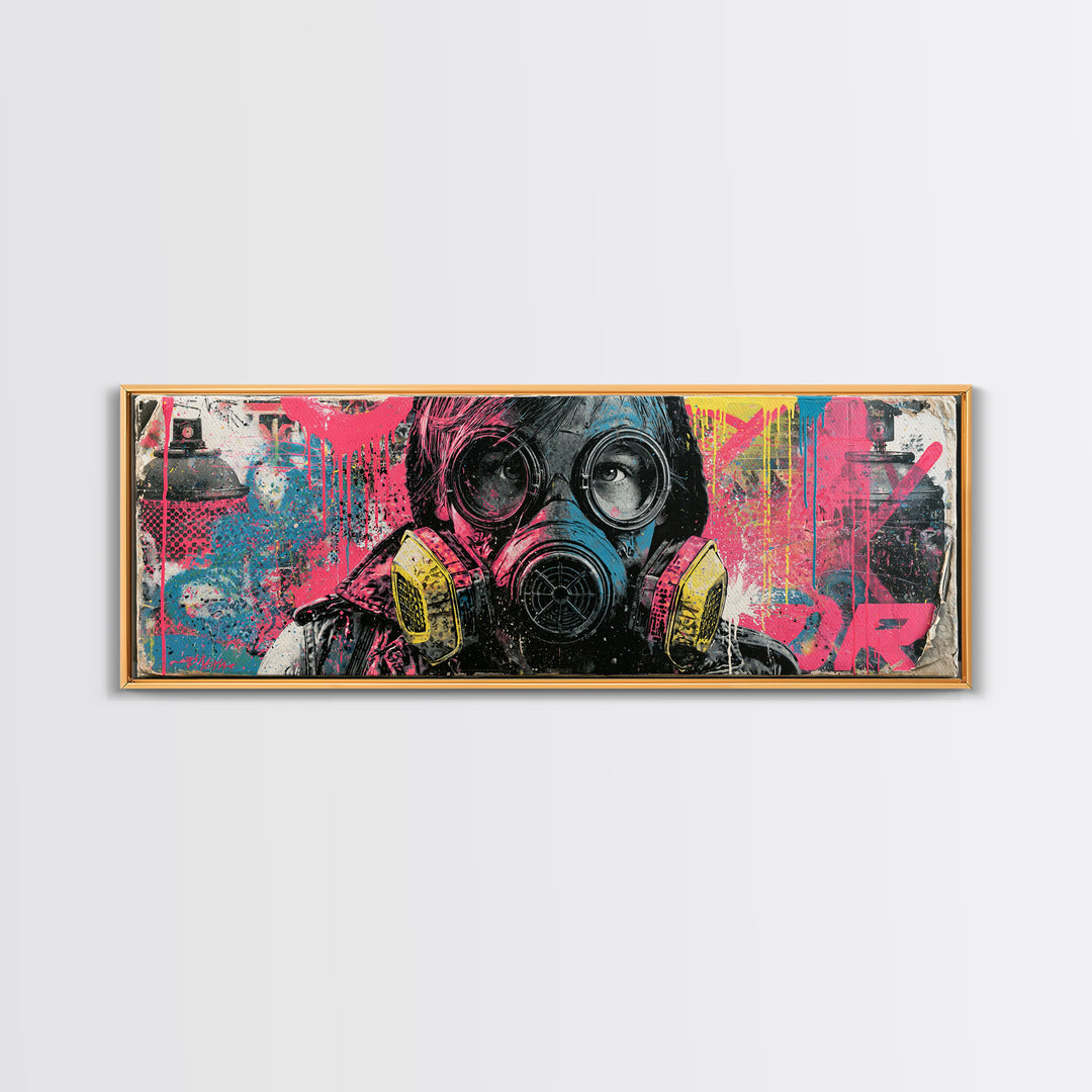 Masked Figure Surrounded by Aerosol Clouds Canvas Print, Street Art, Textured Painting, Living Room Decor, Fine Art, Urban, STR-3x1-100