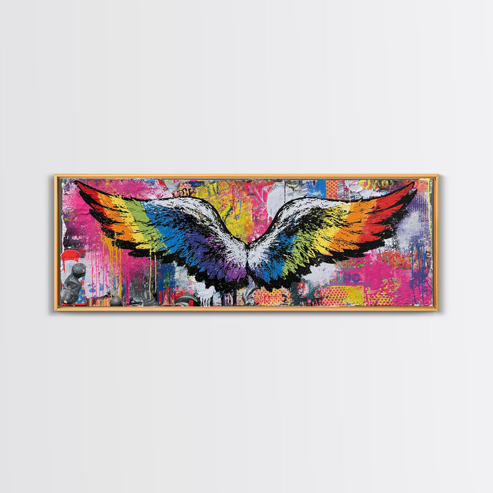 Graffiti Angel Wings Framed Canvas Print, Street Art, Gallery Decor, Living Room Decor, Fine Art, Urban, Wall Art, Home Decor, STR-3x1-69