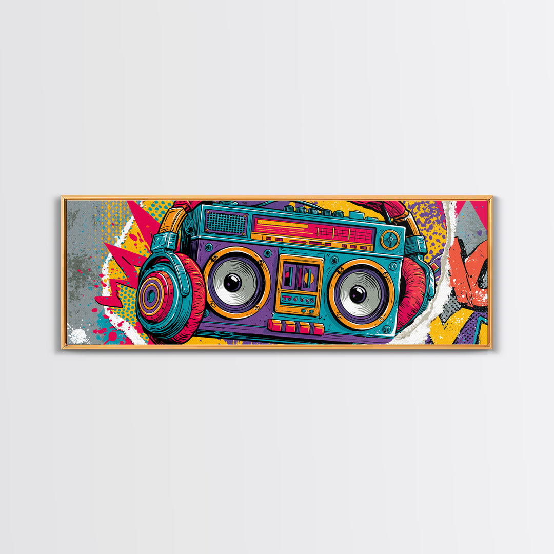 Boombox and Headphones Framed Canvas Print, Street Art, Neutral Decor, Living Room Decor, Fine Art, Urban, Home Decor, STR-3x1-73