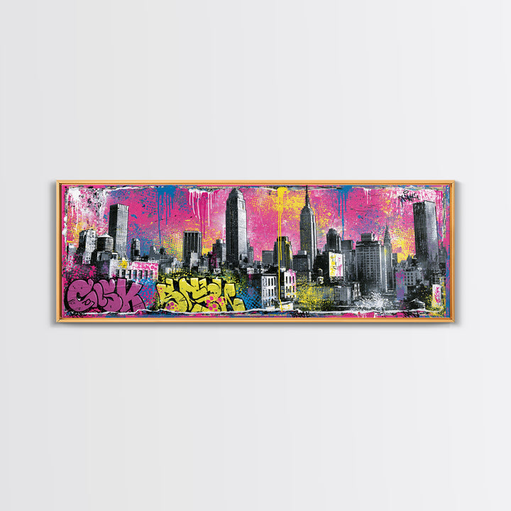 Urban Skyline Made from Stencil Layers Canvas Print, Street Art, Canvas, Living Room Decor, Fine Art, Urban, Colorful Wall Art, STR-3x1-78
