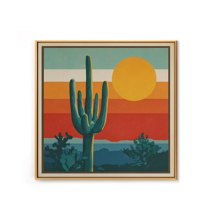 Mexico Cactus and Sun Travel Poster Framed Canvas Print, Travel Poster(2), City Wall Art, Living Room Decor, Fine Art, Voyage, TPO-1x1-21