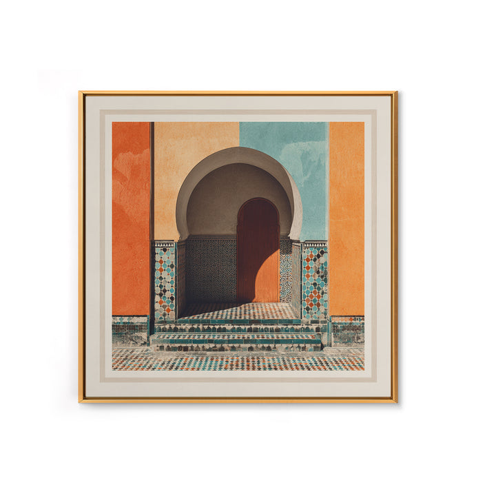 Marrakesh Arch and Tile Pattern Poster Framed Canvas Print, Travel Poster(2), Gallery Decor, Living Room Decor, Voyage, TPO-1x1-41