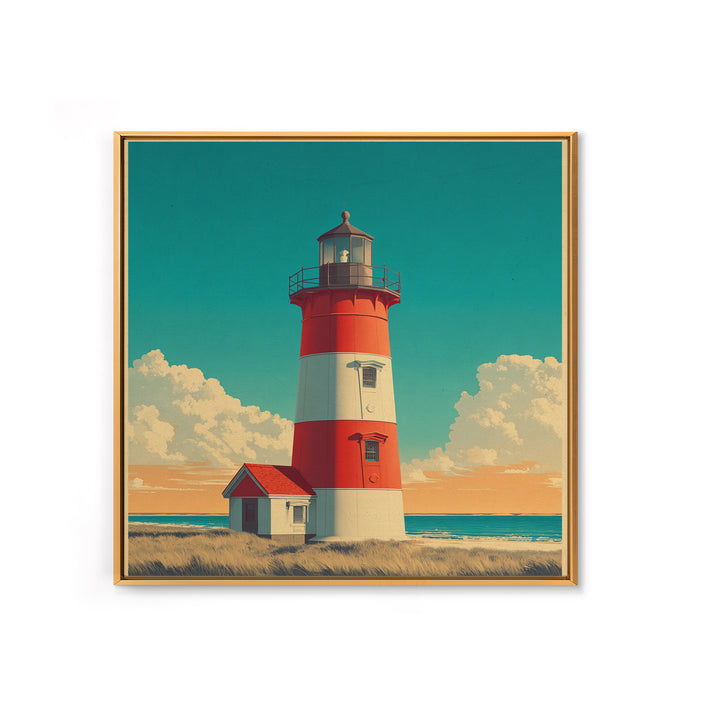 Cape Cod Lighthouse Summer Poster Framed Canvas Print, Travel Poster(2), Mid Century Wall Art, Living Room Decor, Voyage, TPO-1x1-42