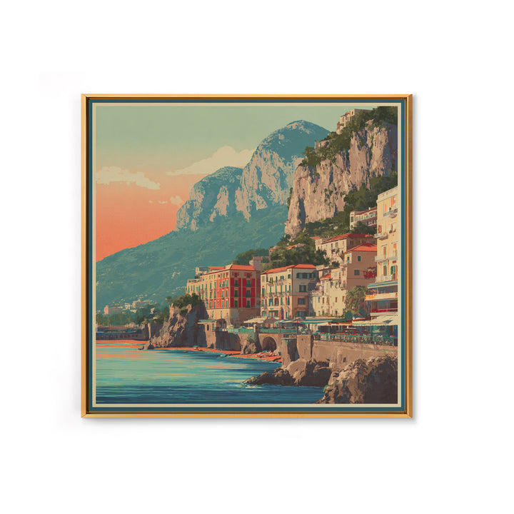 Retro Amalfi Coast Cliffs Canvas Print, Travel Poster(2), Map Print, Living Room Decor, Fine Art, Voyage, Boho Decor, TPO-1x1-50