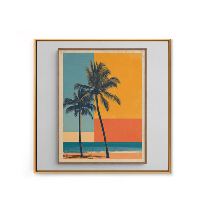 Hawaii Surf and Palm Tree Poster Framed Canvas Print, Travel Poster(2), Fine Art Print, Living Room Decor, Fine Art, Voyage, TPO-1x1-57