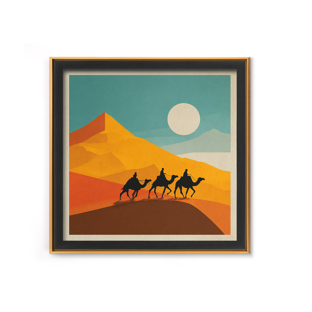 Moroccan Desert Caravan Travel Poster Framed Canvas Print, Travel Poster(2), Modern Decor, Living Room Decor, Fine Art, Voyage, TPO-1x1-79