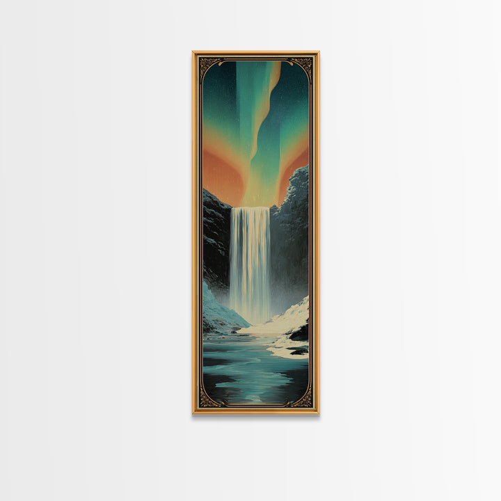 Iceland Waterfall and Northern Lights Canvas Print, Travel Poster(2), Digital Download Art, Living Room Decor, Fine Art, Voyage, TPO-1x3-26