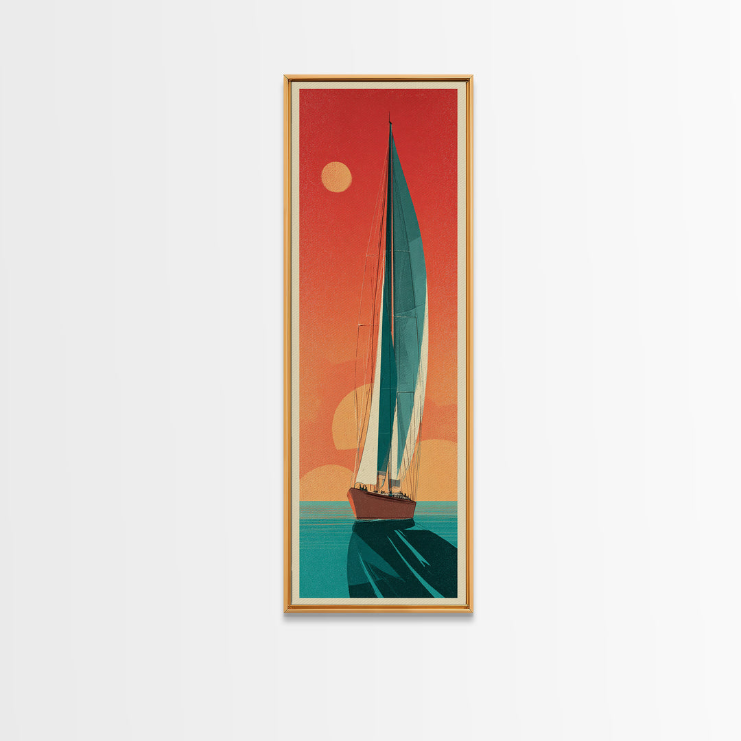 Greek Island Sailboat and Sun Poster Canvas Print, Travel Poster(2), Room Decor, Living Room Decor, Fine Art, Voyage, TPO-1x3-28