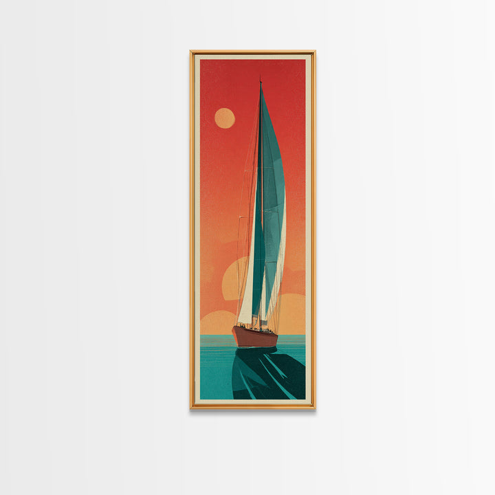 Greek Island Sailboat and Sun Poster Canvas Print, Travel Poster(2), Room Decor, Living Room Decor, Fine Art, Voyage, TPO-1x3-28