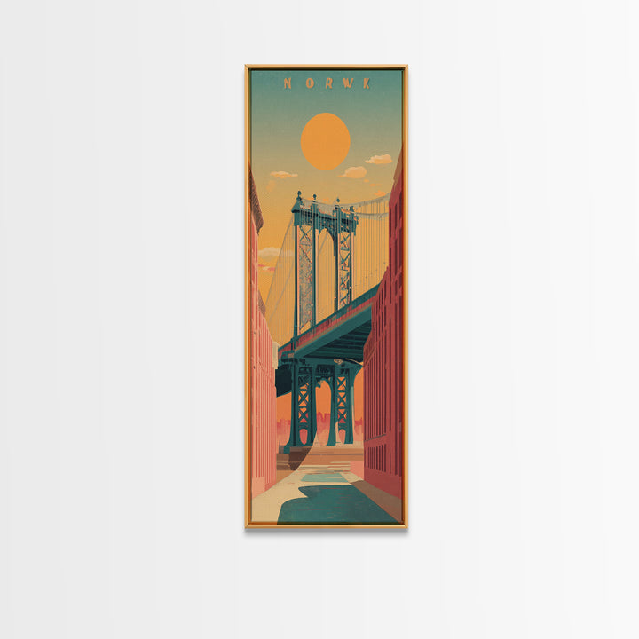 New York Bridge at Sunrise Canvas Print, Travel Poster(2), Travel Poster, Living Room Decor, Fine Art, Voyage, TPO-1x3-42